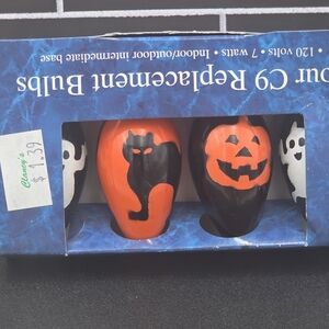 Vintage C9 Halloween String Light Bulbs Ghost Black Cat Jack-o-Lantern Pumpkin